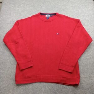 Chaps Ralph Lauren Sweater Mens XL Red‎ Cotton Herringbone Crewneck Pullover